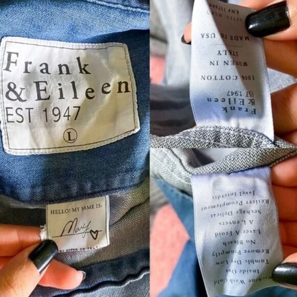 Frank & Eileen Mary Classic Shirtdress Famous Denim Distressed Vintage Wash LG - Picture 6 of 7